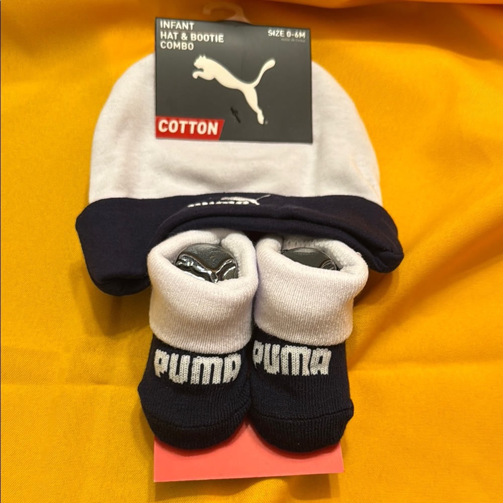 Puma Infant Hat & Bootie Combo - Navy and White